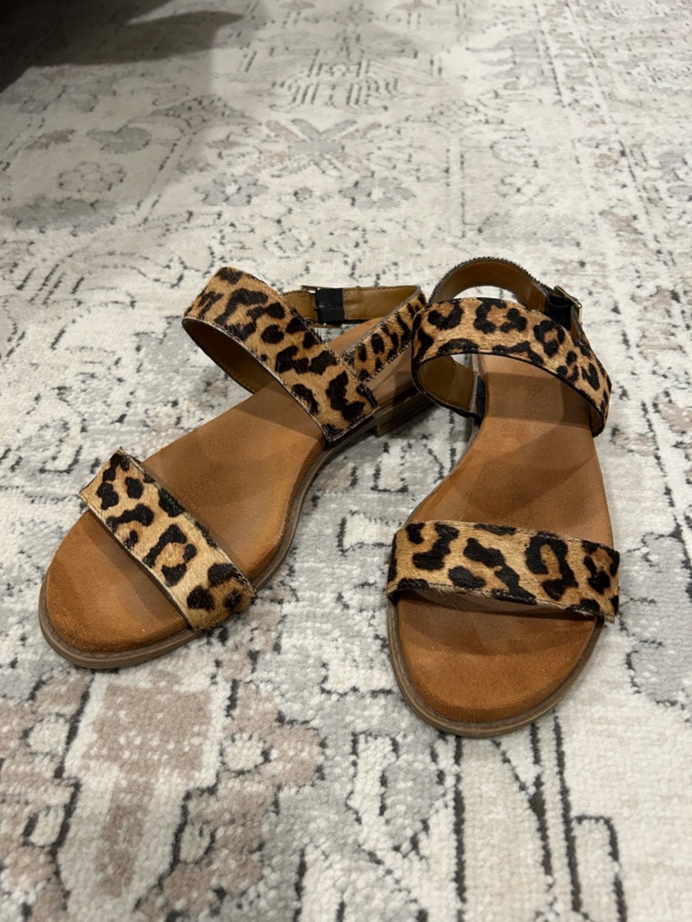Franco Sarto Leopard Print Strappy Sandals - Tan/Black